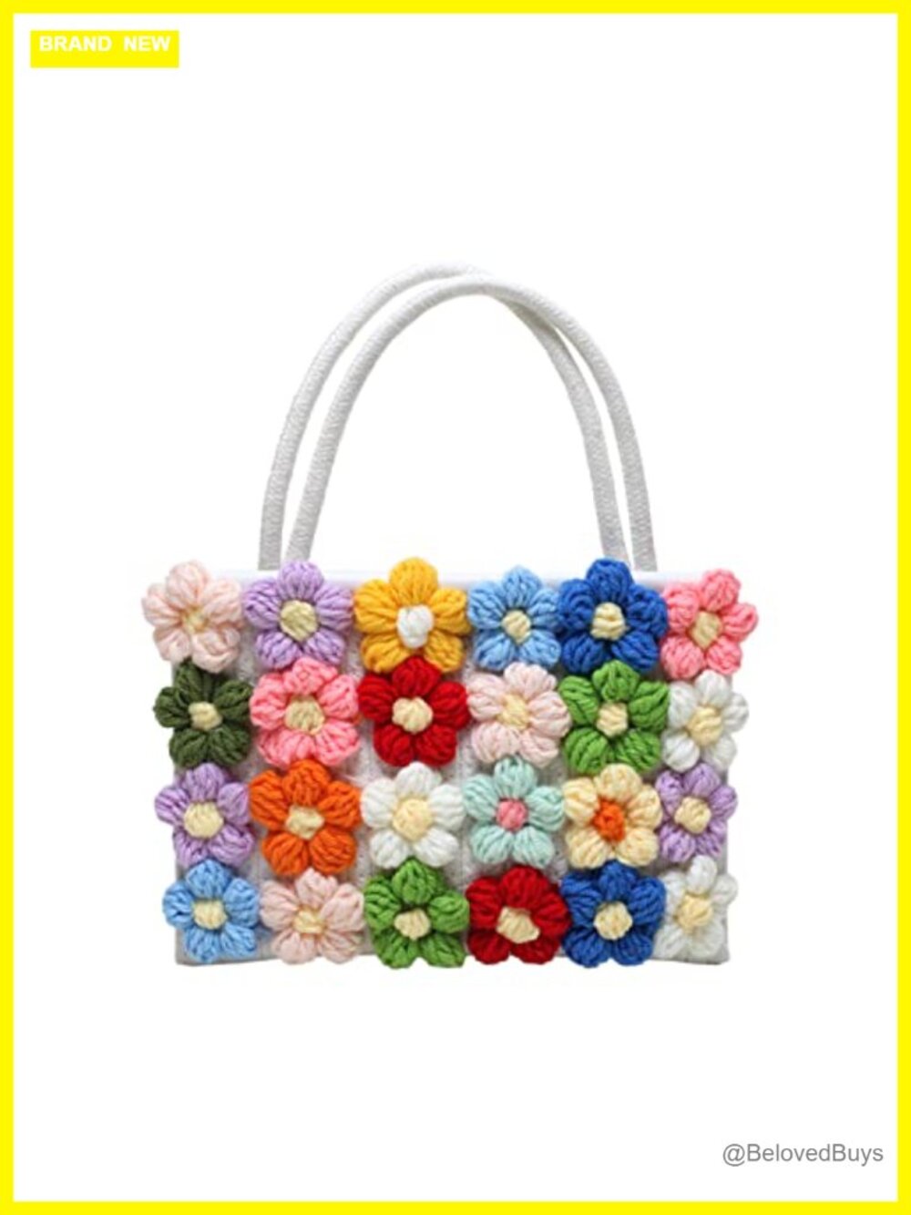 Handwoven Cotton Crochet Crossbody Bag with Flower Decoration